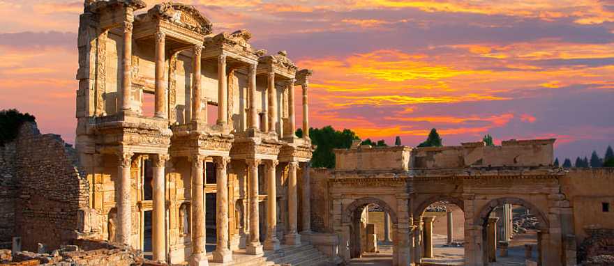 Celsus Library in Ephesus at sunset, Turkey