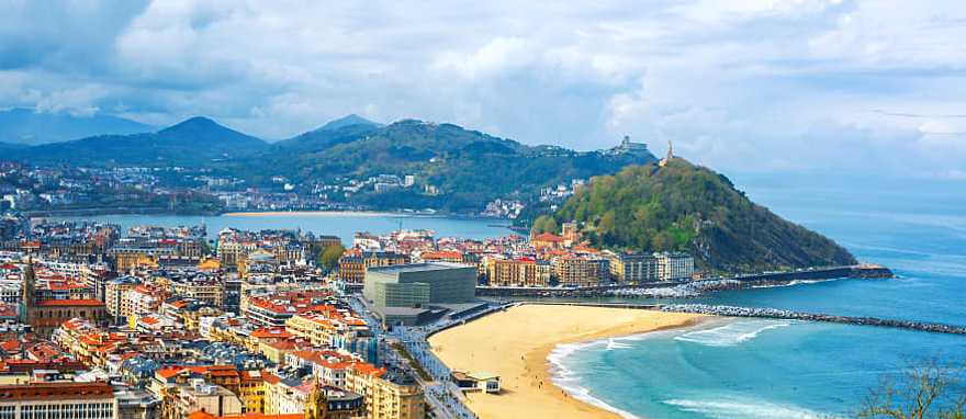 View of the Zurriola Beach in San Sebastian, Spain. View of the Zurriola Beach in San Sebastian, Spain.