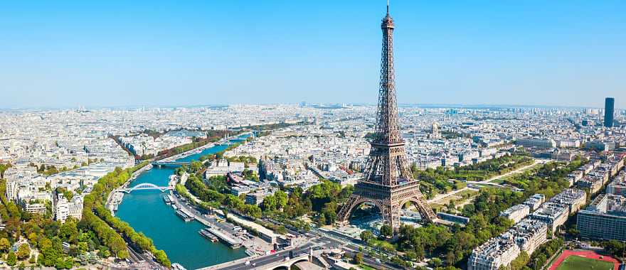 Aerial view of the Eiffel Tower in Paris, France