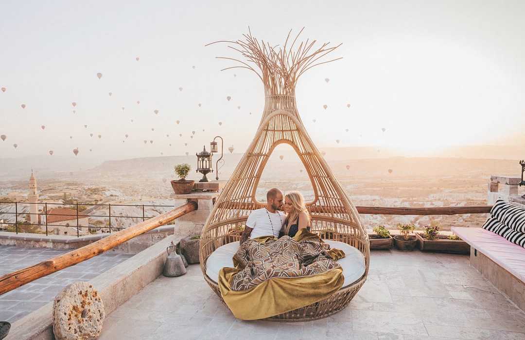 Cappadocia, Turkey Couple in Cappadocia enjoying the sunrise in Turkey