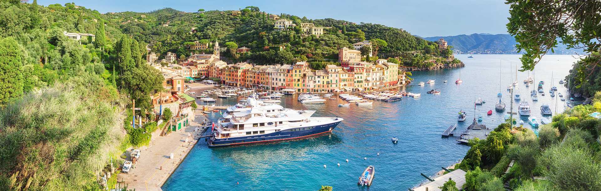 Luxury village of Portofino with yachts on the Italian Riviera