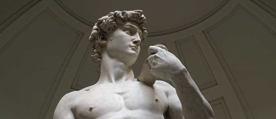 David is a marble statue by Michelangelo at the Academy of Fine Arts in Florence, Italy