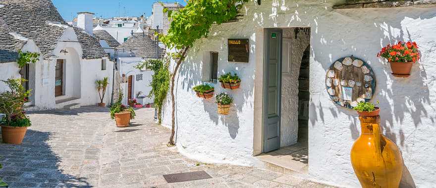 The whitewashed conical huts of Alberobello, Italy