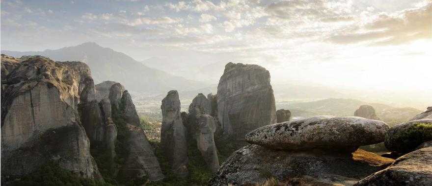 Meteora at sunset in Greece