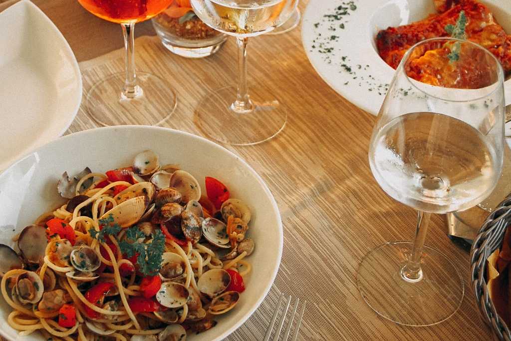 Clam pasta at a restaurant in Venice, Italy