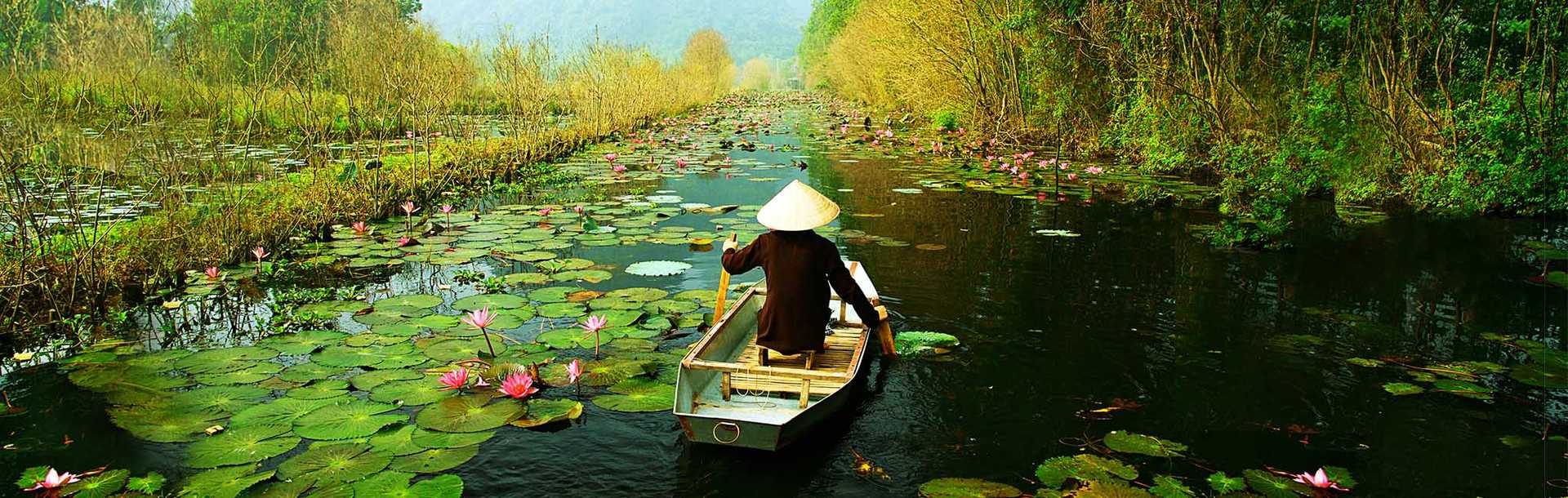 Hanoi Yen stream on the way to Huong pagoda in Vietnam.