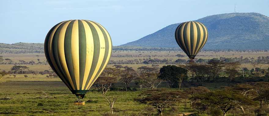 Hot air balloon over Serengeti National Park in Tanzania