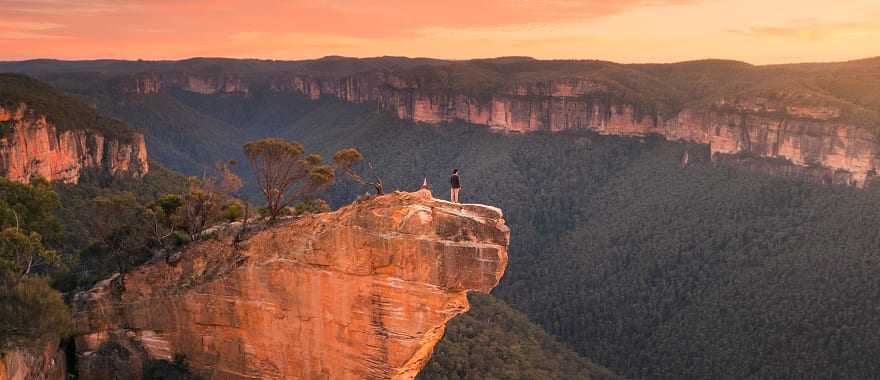 Hiker at Hanging Rock in the Blue Mountains, Australia