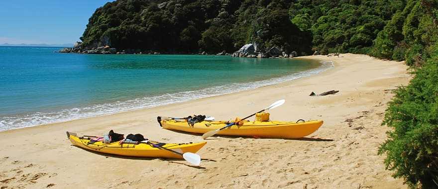 Kayaks on the beach in Abel Tasman National Park