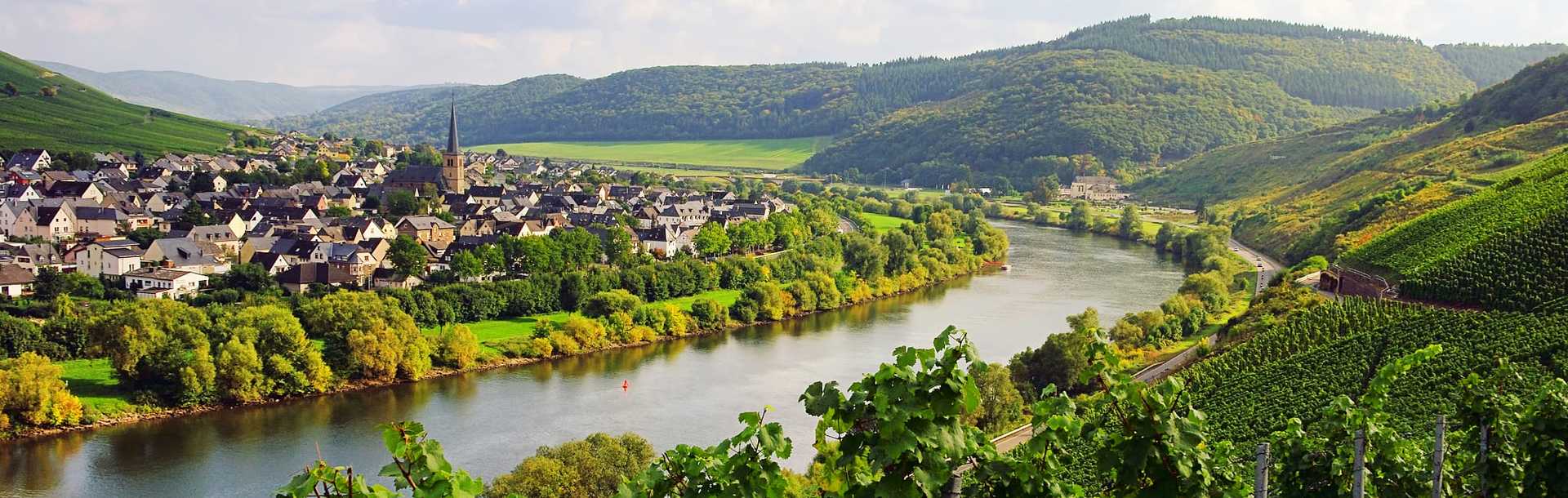 Moselle river winding through vineyards in the Rhineland, Germany.