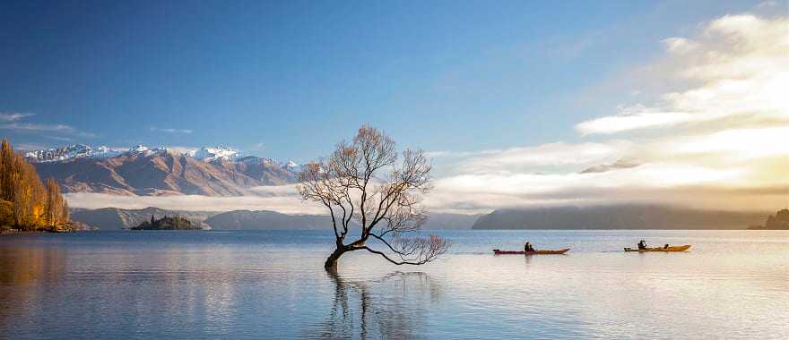 Kayaking on Lake Wanaka in Otago, New Zealand.  Photo courtesy of Tourism New Zealand / Miles Holden