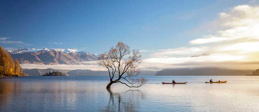 Kayaking on Lake Wanaka in Otago, New Zealand.  Photo courtesy of Tourism New Zealand / Miles Holden