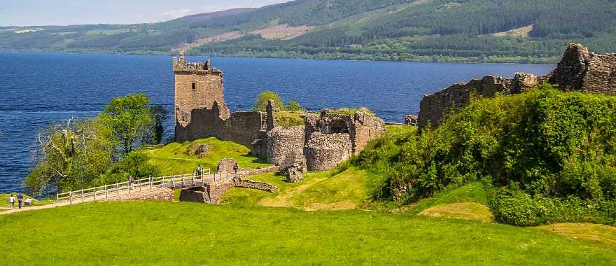 Urquhart Castle ruins beside Loch Ness in the Highlands of Scotland.