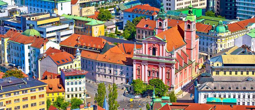 View of the city and Presena square, Ljubljana, Slovenia