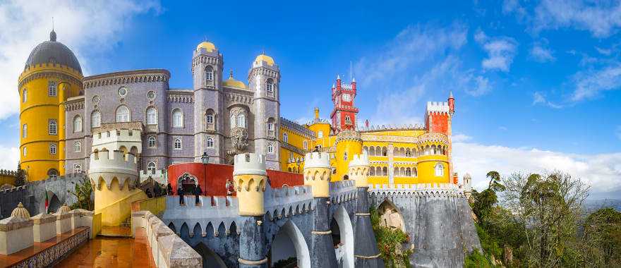 Fantastic Pena Palace on a high cliff above Sintra