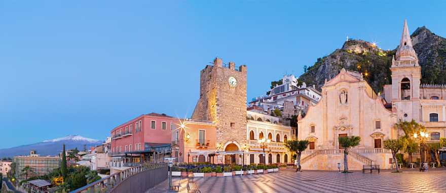 Piazza IX Aprile in Taormina, Italy Piazza IX Aprile-Taormina's central square in Sicily, Italy