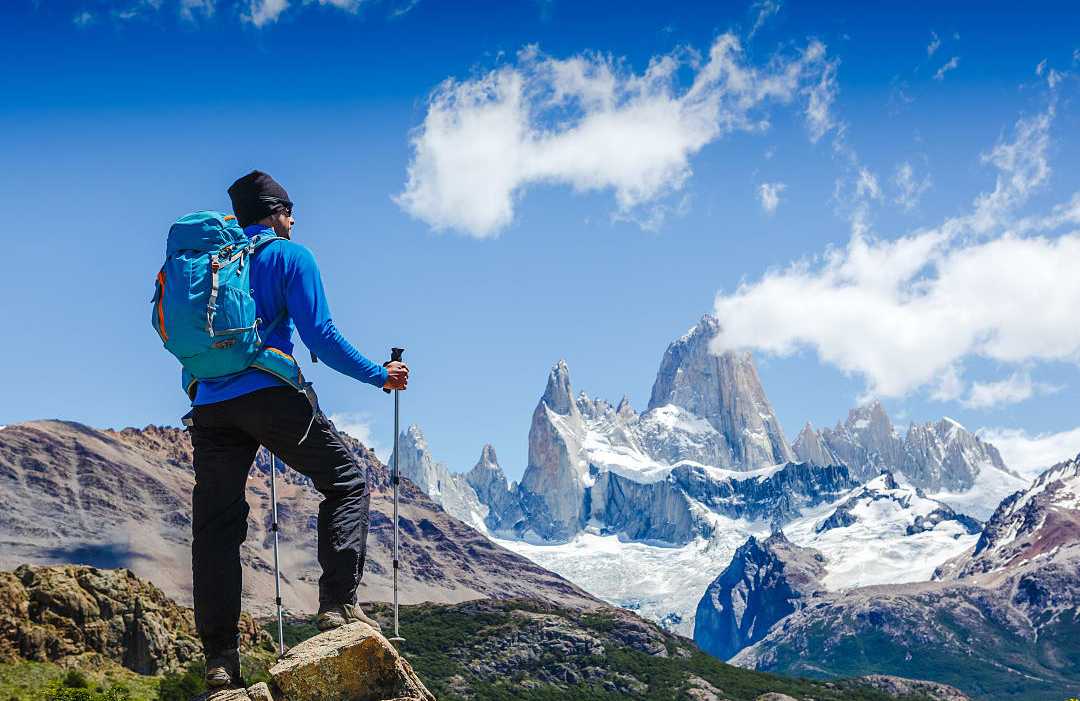 Mount Fitz Roy, Patagonia Hiker enjoying the view of Mount Fitz Roy, Patagonia