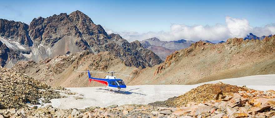 Helicopter on the southern alps mountain range in New Zealand