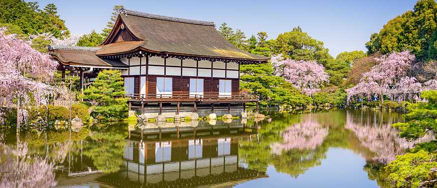 Spring Heian Shrine pond gardens in Kyoto, Japan