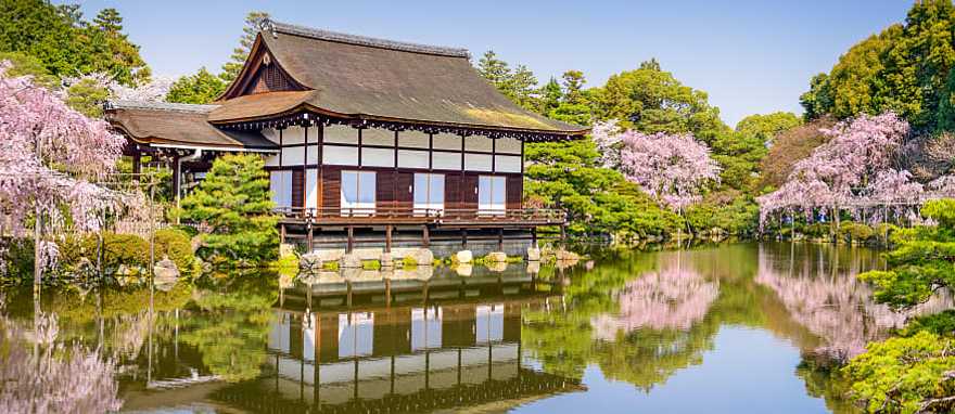 Spring Heian Shrine pond gardens in Kyoto, Japan