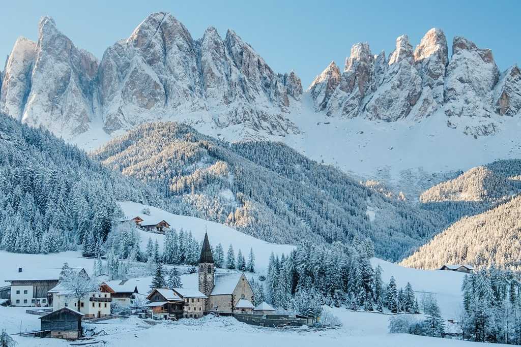 The small village Val Di Funes in Dolomites Mountains, Italy