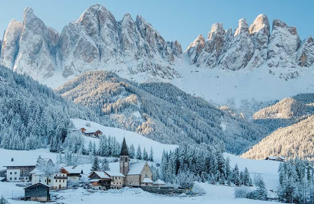 Dolomites Mountains, Italy The small village Val Di Funes in Dolomites Mountains, Italy