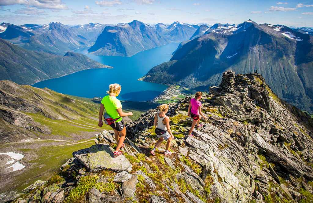 Hiking Hjørundfjord in Norway.  Photo  courtesy of Håvard Myklebust / www.fjordnorway.com Hiking Hjørundfjord in Norway.  Photo  courtesy of Håvard Myklebust / www.fjordnorway.com