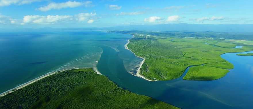 Photo courtesy Darren Jew / Tourism Port Douglas and Daintree Aerial view of Daintree River in Daintree National Park, Queensland, Australia