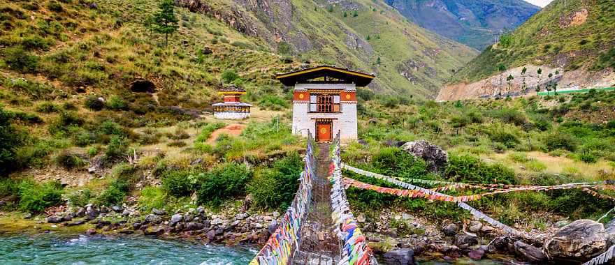 Iron chain bridge of Tachog lhakhang monastery in Paro, Bhutan