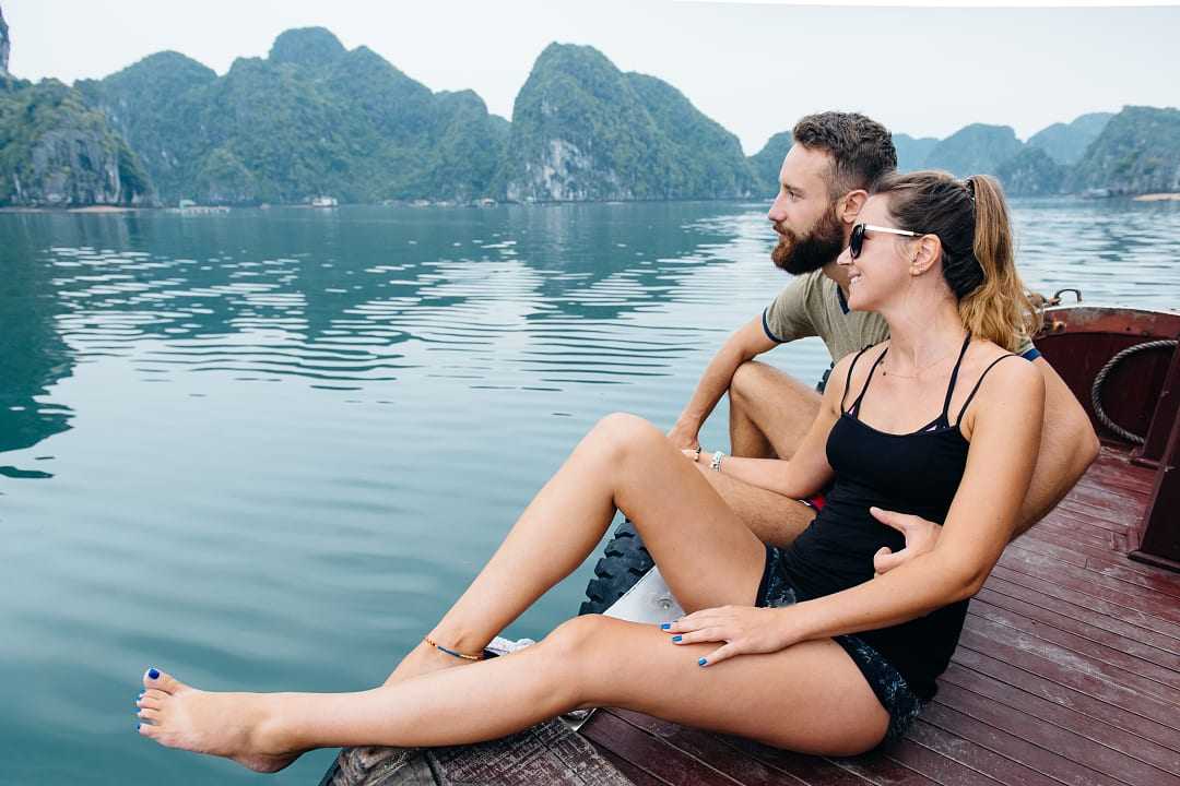 Couple enjoying the view in Halong Bay