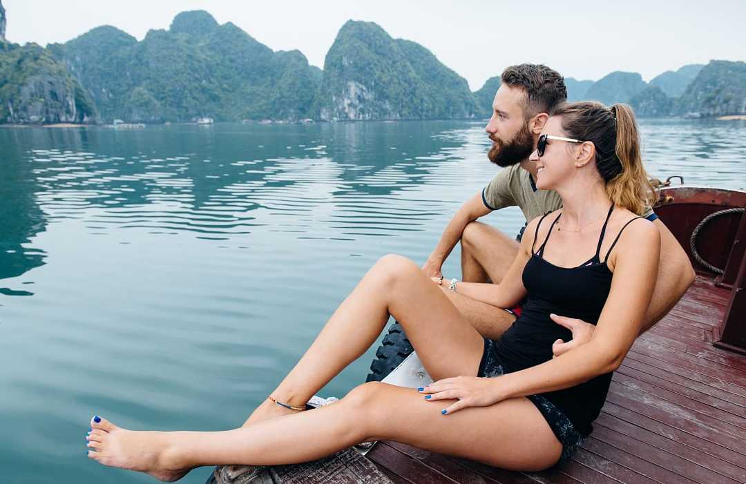Couple enjoying the view in Halong Bay