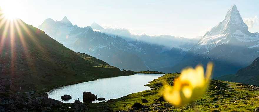 Snow-covered slopes and Materhorn mountain, Zermatt, Switzerland Snow-covered slopes and Materhorn mountain, Zermatt, Switzerland
