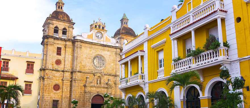 Colonial architecture with San Pedro Claver church in Cartagena, Colombia