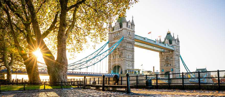 The Tower Bridge at sunrise in London