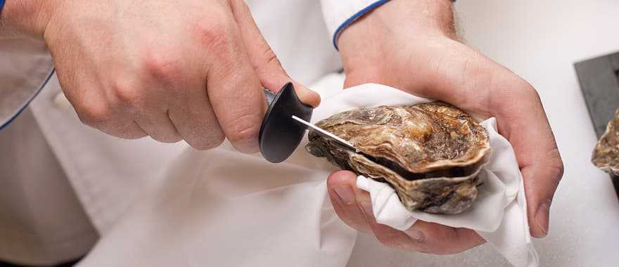 Chef shucking oysters in Australia