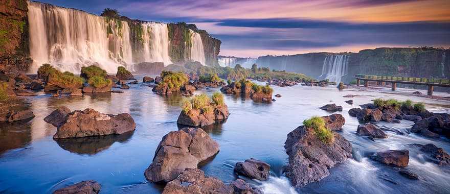 Romantic sunset over Garganta del Diablo, the Devil's Throat, waterfall at Iguazu National Park, Argentina