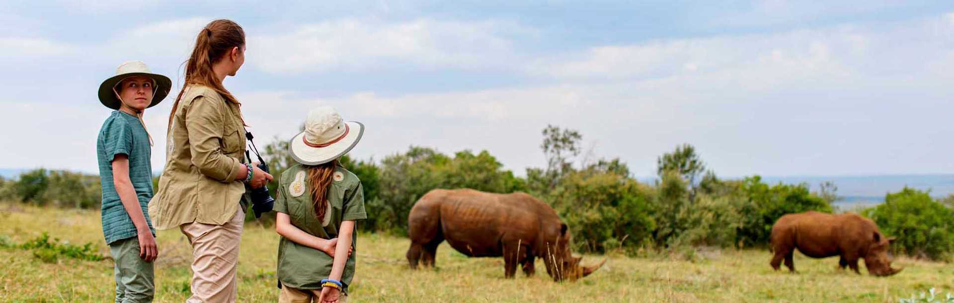 Family on African safari in Kenya