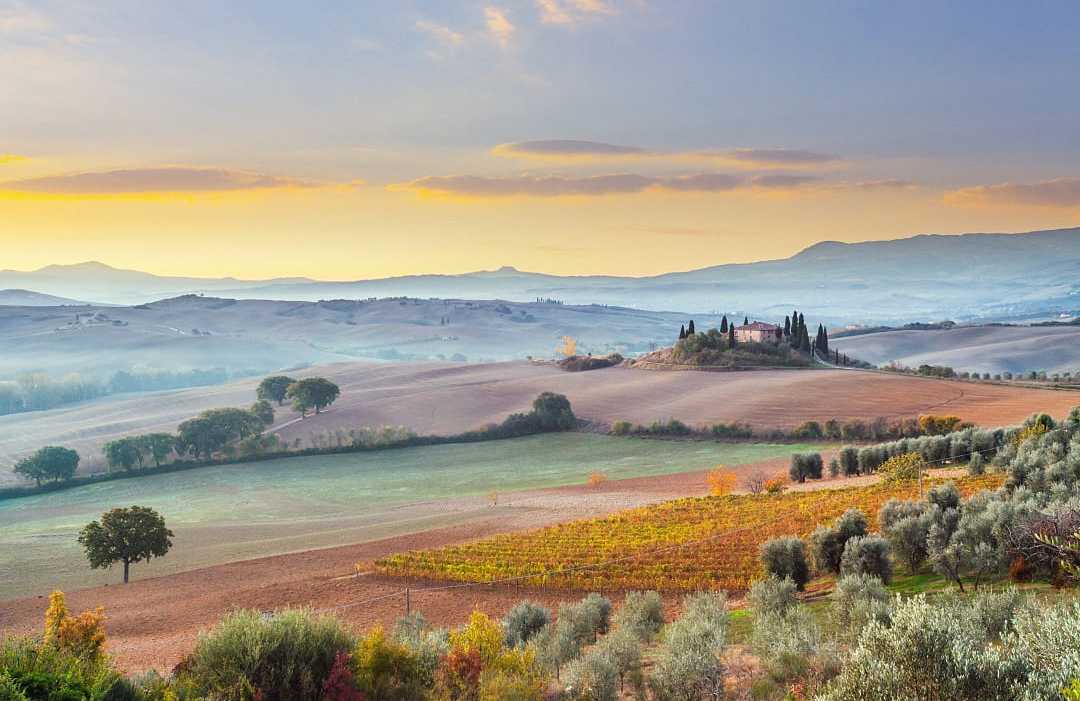 Val d'Orcia in Tuscany, Italy Golden Autumn Fields of Val d'Orcia in Tuscany