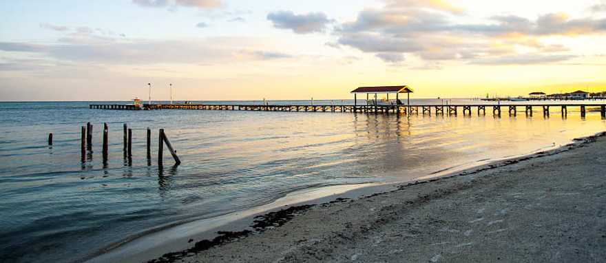 San Pedro beach at sunset in Ambergris Caye, Belize