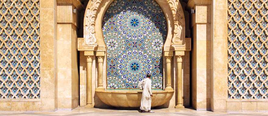 Fountain at Hassan II Mosque in Casablanca, Morocco