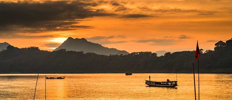 Mekong river at sunset in Laos