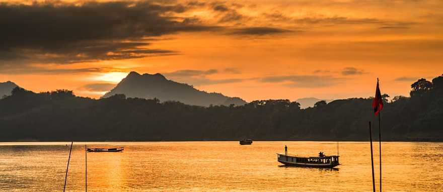 Mekong river at sunset in Laos