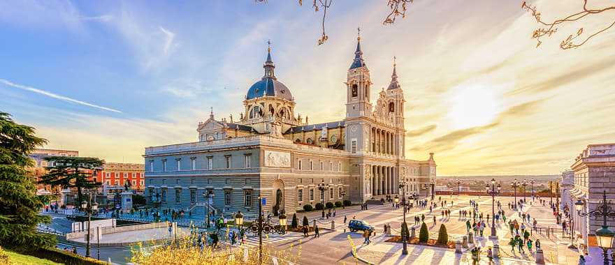 Cathedral of Madrid at sunset in Spain