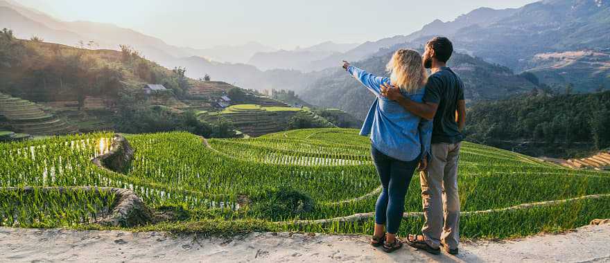 Couple enjoying view in Sapa Valley, Vietnam