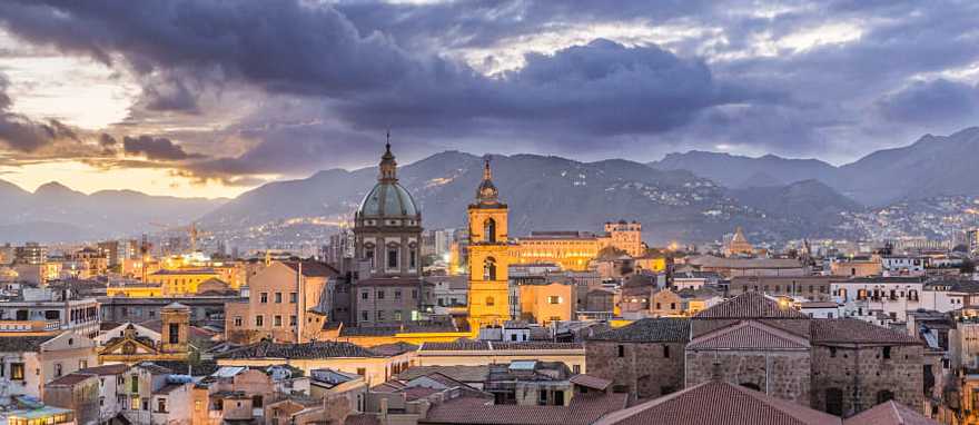Palermo under the rising sun in Sicily, Italy