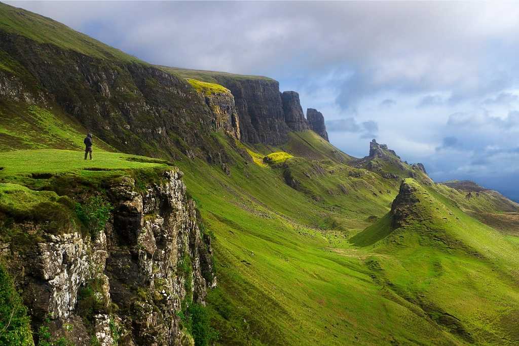 Travler at the Quiraing on the Isle of Sky, Scotland