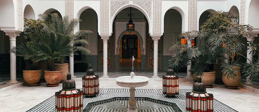 Luxury riad courtyard in Marrakech, Morocco