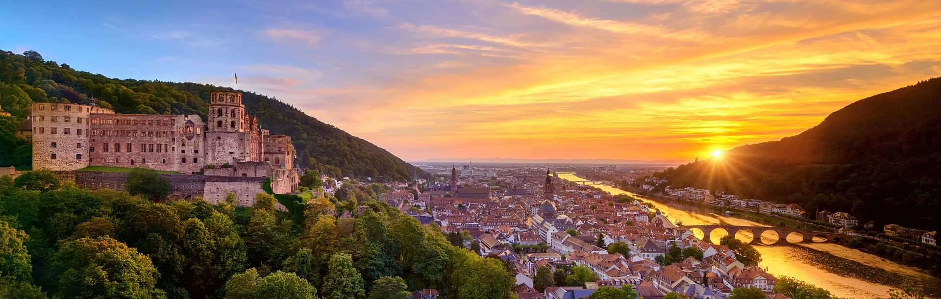 Schloss Heidelberg on the hill over looking the city and the Neckar River in Germany.