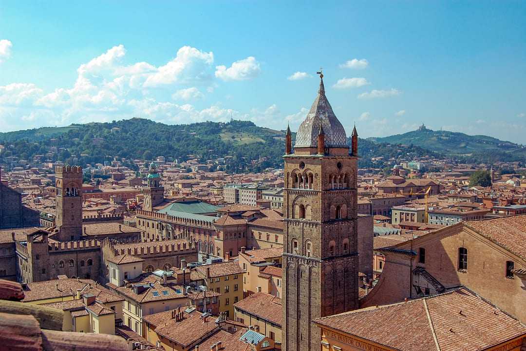 The city and surrounding hills of Bologna, Italy