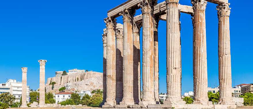 Temple of Zeus and Acropolis Hill in Athens, Greece